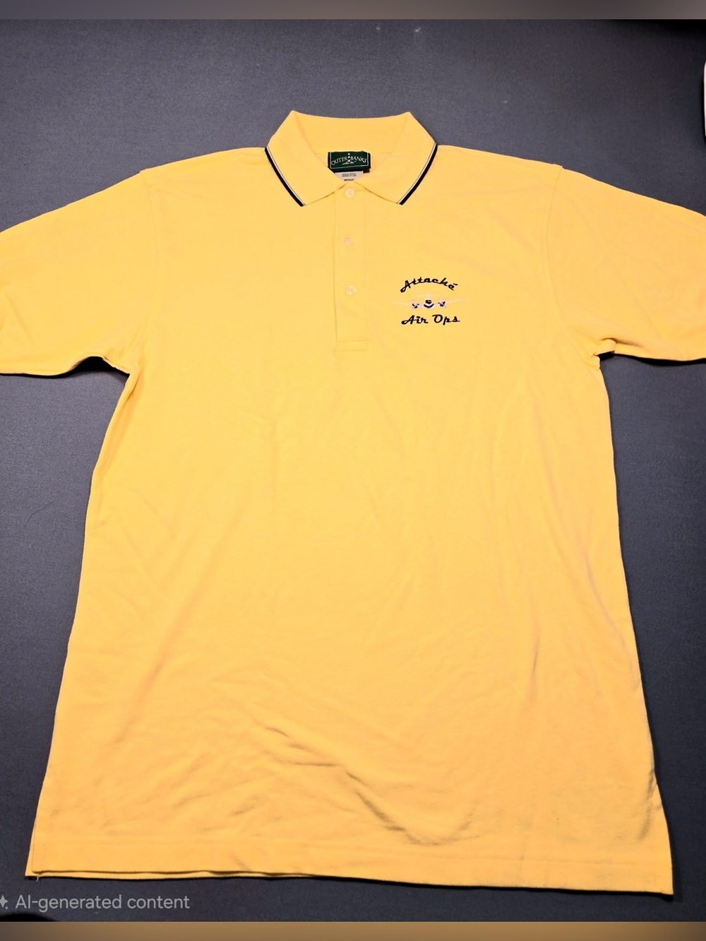 Yellow Polo Shirt with Black-Trim Collar and Embroidered Chest Logo
